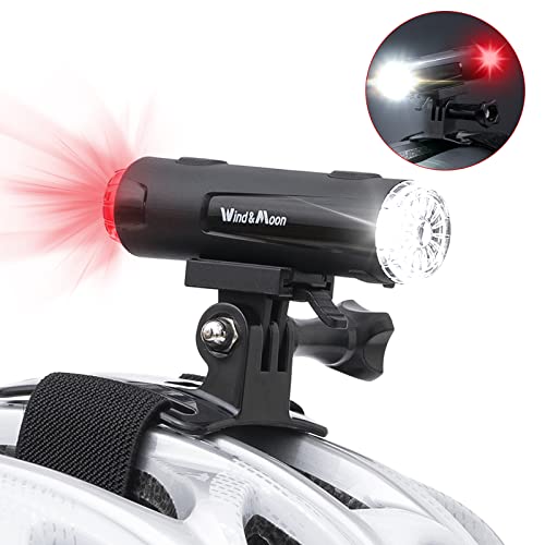 2in 1 Rechargeable Helmet Light with Bracket Mount Night Bike Light Riding Safety 5 Warning Light Modes IP66 Waterproof Bicycle Light, 360° Rotatable Front Rear Lights, Mountain Bike Headlight