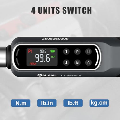 3/8" Digital Torque Wrench 1.5-99.6Ft.Lb/2-135Nm, ±2% Accuracy Electronic Torque Wrench with LED Display, Buzzer & Vibration Alert for Automotive, Car, Motorcycle, Bike Repair, Mechanics, DIY - size: 1.5-99.6Ft.Lb/2-135Nm-3/8"
