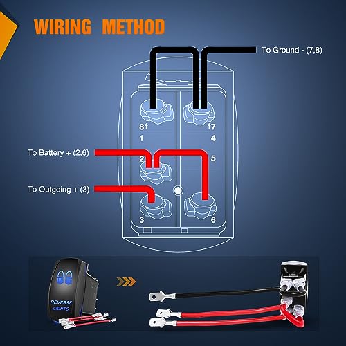 Nilight Reverse Lights Rocker Switches Led Light Bar Switch 5 Pin Laser On Off SPST switches 20A/12V 10A/24V Blue with Jumper Wires Set for Cars Trucks Boats ATVs UTVs RVs - size: REVERSE LIGHTS