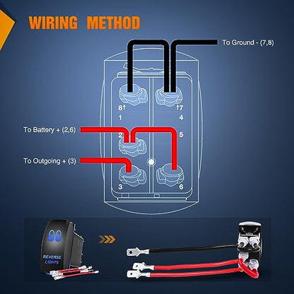 Nilight Reverse Lights Rocker Switches Led Light Bar Switch 5 Pin Laser On Off SPST switches 20A/12V 10A/24V Blue with Jumper Wires Set for Cars Trucks Boats ATVs UTVs RVs - size: REVERSE LIGHTS