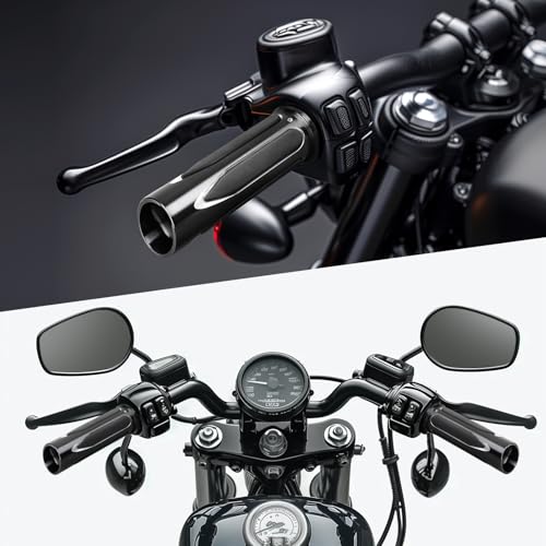 JMTBNO Motorcycle Grips 1" 25mm Handlebar Hand Grips Compatible with Harley Touring Road King Street Glide Electra Glide Road Glide Street Bobber Softail Fatboy - color: Black