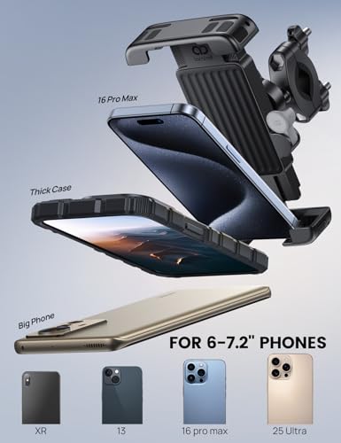 Lamicall Bike Motorcycle Phone Mount - [1s Quick Lock] Bike Cell Phone Holder Clip, Bicycle Scooter Handlebar Clamp, for iPhone Air, 17 16 15 Pro Max, Galaxy S25 S24 Ultra, 6-7.2" Phones - color: Gray