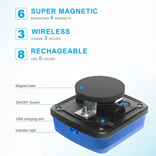 Agrieyes Blue Rechargeable Flashing Lights, Magnetic Strobe Light for Vehicles, Wireless Warning Hazard Beacon Lights for Trucks, - color: Blue