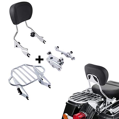 XFMT Detachable Sissy Bar Passenger Backrest Pad W/Two Up Luggage Rack & 4-Point Docking Hardware Kits Fit For Harley Touring Road King Street Glide Road Glide Electra Glide 2009-2013, Chrome - color: Chrome Two-Up Luggage Rack, size: For Harley Touring 2