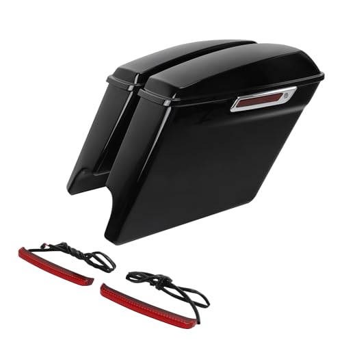 TCT-MOTORPARTS 5" Stretched Saddlebags w/LED Saddlebag Run Brake Turn Signal Lights Fit For Harley Touring 2014-2025 Road King Street Glide - color: Stretched Vivid Black w/Light #3