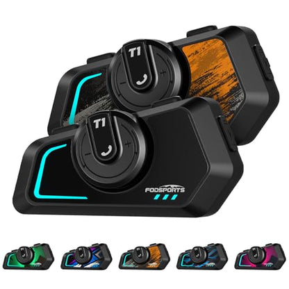 Fodsports T1 Motorcycle Bluetooth Intercom V5.4 with Music Share, One-Click Switching for 3 Functional Modes, 2-Way Helmet Communication Systems, FM/5 Stickers/Noise Cancellation/Stereo Music, 2 Pack - size: T1 2 Pack