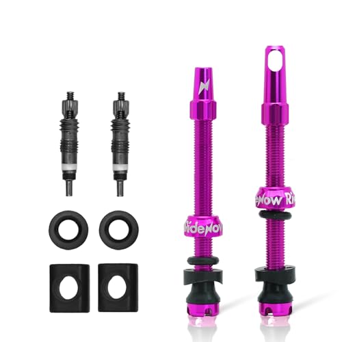 RideNow Tubeless Presta Valve Stems, 65mm Super Light 7075 Aluminum Alloy Presta Tubeless Valve Stem Kit with Valve Core Remover Tool and Valve Stem Caps, Multiple Color and Size Options(Pair), Purple - color: Purple, size: 65mm