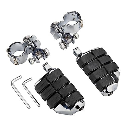 VGMOTO Motorcycle 1.25" Highway Footpegs Adjustable Foot Pegs Footrests with Clamps Mounts kit Compatible with Harley Touring Sportster Softail Road Glide Street Glide with 1 1/4 inch Engine Guard - color: Chrome-Style C