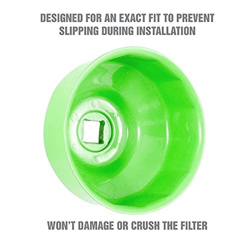 OEMTOOLS 87140 64mm 14 Flute Oil Filter Wrench, Green, 3/8 in Drive, Prevents Slippage, Wide Compatibility - style: 64 mm 14 Flute