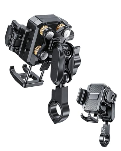 Delobon Motorcycle Phone Mount with Safety Lock, One-Hand Operation Bike Phone Holder for Electric Scooter/ATV/Bicycle Handlebar, for iPhone Samsung 4.7–7.0 in Smartphones (Sleek Black)