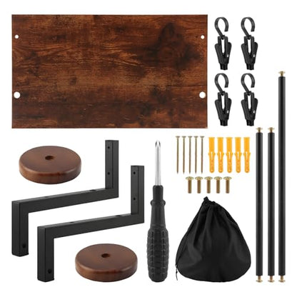 Motorcycle Helmet Holder Wall Mount, 2 Helmet Stands with Gear Rail and 4 Detachable Clips, Wood and Metal Helmet Rack, 16.14 x 10.24 x 13.38 in, Includes Storage Bag and Hardware