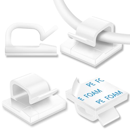 130 Pcs Cable Clips, Adhesive Cable Organizer Cord Holder Wire Clip Wire Management Self Adhesive Hooks Wire Holder for Office, Home(White, 130PCS-Large) - color: White, size: 130PCS-Large