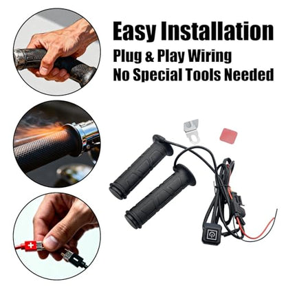 7/8''ATV UTV Heated Motorcycle Grips, 12V 3 Temperature Electric Heated Hand Grips Fit for Harley Honda Kawasaki Yamaha 22mm Diameter Handlebar, Waterproof Anti-Slip