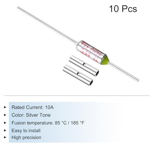 MECCANIXITY 10 Pcs Metal Temperature Thermal Fuse SF85 85C 185F 10A 250V Cutoff Thermal Fuse with 20 Pcs BN1.25 Bare Terminal Butt Connector - style: SF85