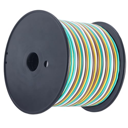 Trailer Wiring Harness 100FT 14 Gauge Trailer Tow Harness Bonded Spool, CCA 4 Way Colour-Coded Trailer Wiring Kit, Waterproof Boat Trailer Wire (Green, Yellow, Brown, White)