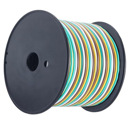 Trailer Wiring Harness 100FT 14 Gauge Trailer Tow Harness Bonded Spool, CCA 4 Way Colour-Coded Trailer Wiring Kit, Waterproof Boat Trailer Wire (Green, Yellow, Brown, White)