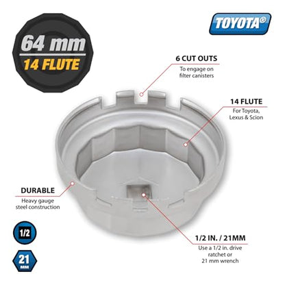 Performance Tool 14 Flute Toyota Oil Filter Wrench, Aluminum, 64mm - style: Toyota Canister