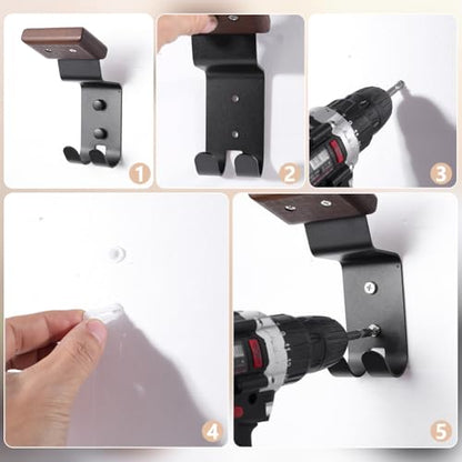 WADORN Black Motorcycle Helmet Holder Helmet Wall Mount Gear Rack Wooden Mounted Stand 5.5x2.8x3.6'' for Home Garage Use Sports Equipment Football Bike Skiing Gear Key Storage Display - size: 14x7.2x9.3cm