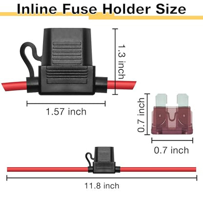ecocstm 2 PCS Inline Fuse Holders 12V, 10 AWG Car Gauge Inline Fuses, Waterproof Fuse Holder with 40A ATC/ATO Standard Blade Fuses for Automotive, Marine, Golf Cart Lighting, Electrical Circuits - size: 2 PCS 10AWG