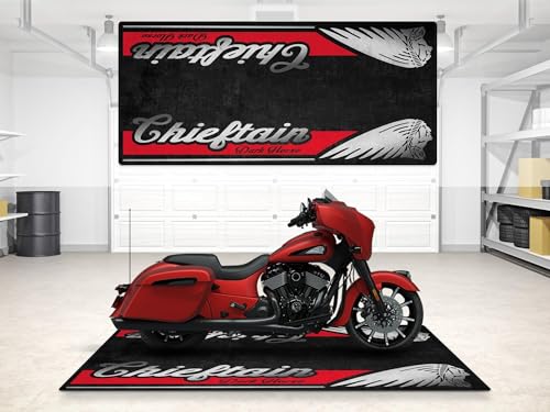 Parking Mat for Chieftain Dark Horse Motorcycle Model, Display and Pit Mat, Washable Non-Slip Garage, Showroom Mat (Ruby Smoke, Size 2: 102 x 47/260 x 120 cm) - color: Ruby Smoke, size: 3'3" x 7'3" (Oblong)