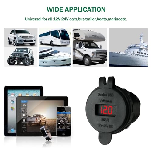 LENKRAD 4.2A USB Charger, Waterproof DC 12V Volt Meter Red Digital LED,Dual 2.1A Motorcycle Charge Port Outlet, Marine 24V New Energy USB Socket for RV Golf Cart Boat - color: Red