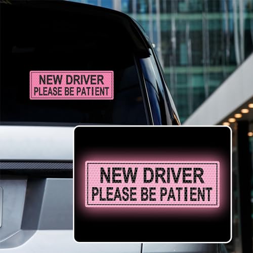 2pcs High Intensity Reflective New Driver Car Sticker Waterproof Student Driver Please Be Patient Decal for Car Window Bumper Reflective Night Safety Warning Decal (Pink) - color: Pink