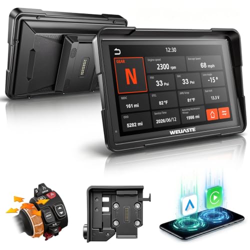 7" Motorcycle CarPlay Fit for BMW with Wonder Wheel Control, Android Auto/iOS, GPS Navigation System, IP69K Waterproof Touchscreen, 1200Nit, Plug-and-Play, Bluetooth, Light Sensor, TPMS, Siri