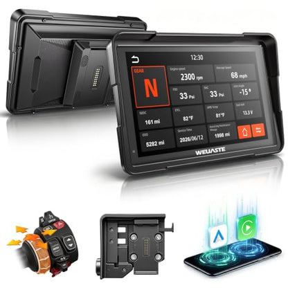 7" Motorcycle CarPlay Fit for BMW with Wonder Wheel Control, Android Auto/iOS, GPS Navigation System, IP69K Waterproof Touchscreen, 1200Nit, Plug-and-Play, Bluetooth, Light Sensor, TPMS, Siri