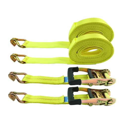 Bullitt Heavy Duty Ratchet Straps,2PCS 2"*27' Tie Down Straps-10,000lb Break Strength with J Hooks Iron Handles for Moving, Securing Motorcycles/Cargo/Car Roof/Household-Yellow