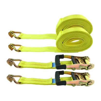 Bullitt Heavy Duty Ratchet Straps,2PCS 2"*27' Tie Down Straps-10,000lb Break Strength with J Hooks Iron Handles for Moving, Securing Motorcycles/Cargo/Car Roof/Household-Yellow