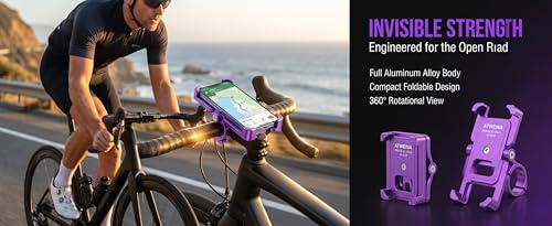 2 Pack Universal Aluminum Bike Phone Mount Anti-Shake Motorcycle Cell Holder for Phones CNC Metal Handlebar Bracket for Road & Mountain Bikes-Purple - color: Purple