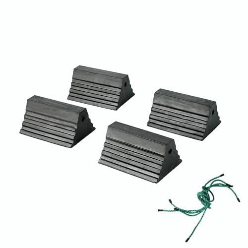 Wheel Chocks, Heavy Duty Wheel Chock with Rope, Rubber Wheel Chocks for Boat Trailers, RV, Truck, Camper, 4 Pack - color: black-t