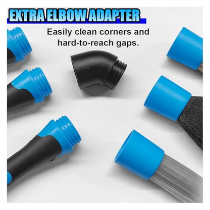 3PCS Car Detailing Brush Set, Soft Boars Hair No-Scratch Automotive Cleaning Brushes, Car Interior & Exterior Dusting Brush Auto Detailing Supplies for Air Vent, Leather Seat, Wheel (Blue)