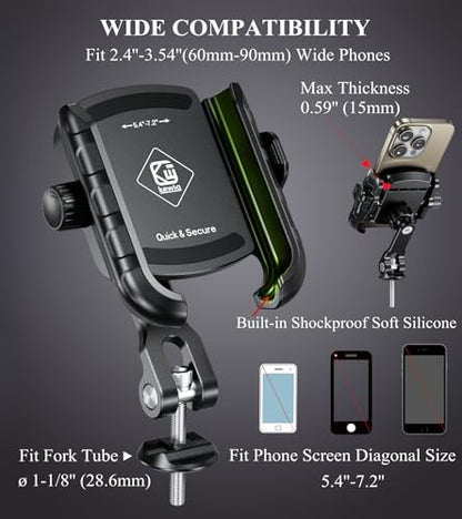 BRCOVAN Bike Fork Stem Phone Mount Holder [Camera Friendly] [1s Locking] | Adjustable Bicycle Headset Top Cap Cellphone Cradle with Solid Aluminum Mounting Base Fit 5.4'' - 7.2" Smartphones