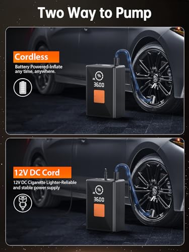 Tire Inflator Portable Air Compressor, 22 Cylinder 6X Faster Tire Pump 150 PSI Air Pump for Car, Motorcycle, Bicycle, Ball - Cordless & 12V DC