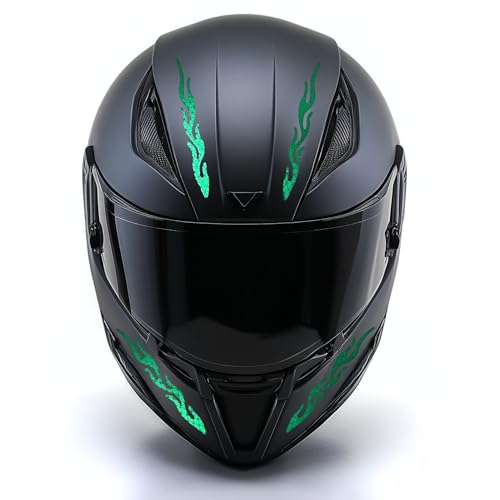 customTAYLOR33 High-Intensity Grade Premium Reflective Tribal Flame Helmet Decals, Motorcycle Safety Sticker Decals (Green) - color: Green