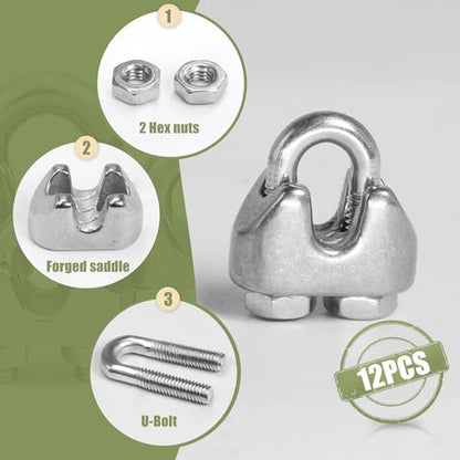 12pcs M2 Wire Rope Clamp, 1/16 inch Cable Clamps Stainless Steel Wire Rope Clips - size: M2