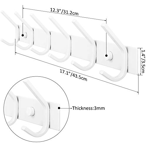 WEBI Coat Rack Wall Mounted,Coat Hooks Wall Mount,Coat Hanger Wall Hook Rack,6 Hooks for Hanging Coats,Hats,Jacket,Clothes,White,2 Packs - size: 6 Hooks(2 Packs)