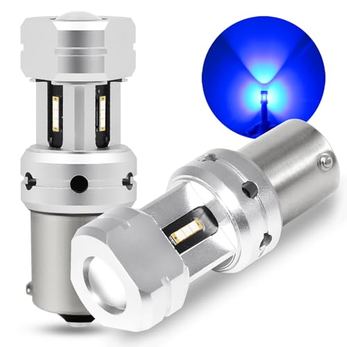 PHINLION 1156 Blue LED Light Bulbs, Super Bright 12V 24V P21W 7506 BA15S LED Replacement for Reverse DRL Daytime Running Lights or RV Camper, Non-Polarity, Pack of 2 - color: Blue