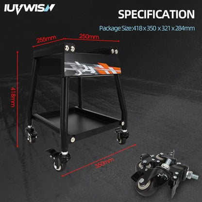 Dirt Bike Stand Movable with Wheels Motorcycle Lift Panel Stand Maintenance Heavy Duty Universal Stand for Most Motorcycles Motocross Dirt Bike Dual Sport Enduro Black