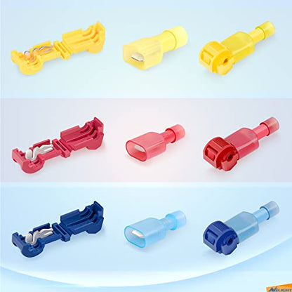 Nilight 360PCS T-Tap Wire Connectors Self-Stripping Quick Splice Electrical Terminals Insulated Male Disconnect Spade Assortment Kit with Storage Case - size: 360Pcs 22-10AWG