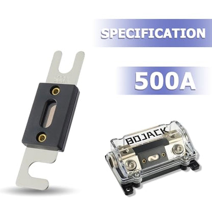 BOJACK 0/2/4 Gauge AWG in-Line ANL Fuse Holder with 500 Amp Fuse No Wire Terminals Needed Inline Fuse Holder with Insulating Cover, Automotive 4, 2, 0 Gauge Fuse Block - size: 500A