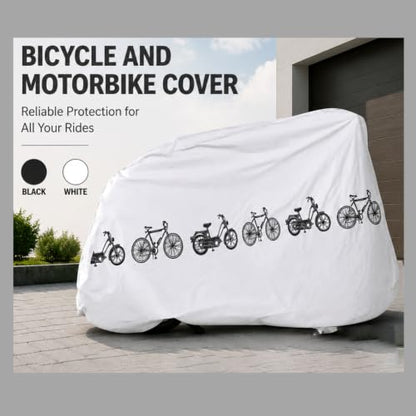 Water-proof Bike Cover 200x100cm - PEVA All-Weather Protector for bike, Scooter & Motorbike(White)
