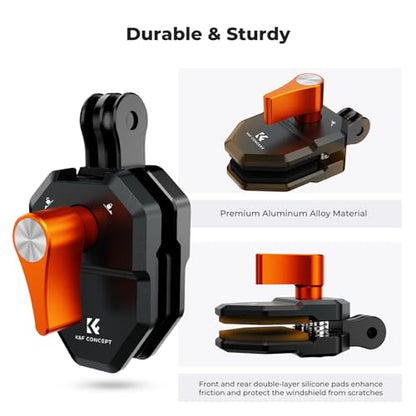 K&F CONCEPT Motorcycle Windshield Clip Mount for GoPro Hero 13/12/11/10/9 Black, Aluminum Alloy Camera Clamp with 1/4” Adapter for DJI Osmo Action 6/3/4/5 Pro Insta360 X5/X4, Action Camera Accessories