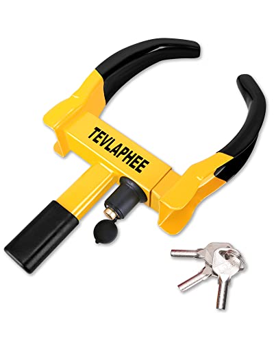 Tevlaphee Universal Wheel Lock Heavy Duty Security Trailer Wheel Lock Anti Theft Wheel Locks for Cars SUV Camper Motorcycle Trailer Great Deterrent Bright Color with 3 Keys (Red-Yellow) - color: Black-yellow