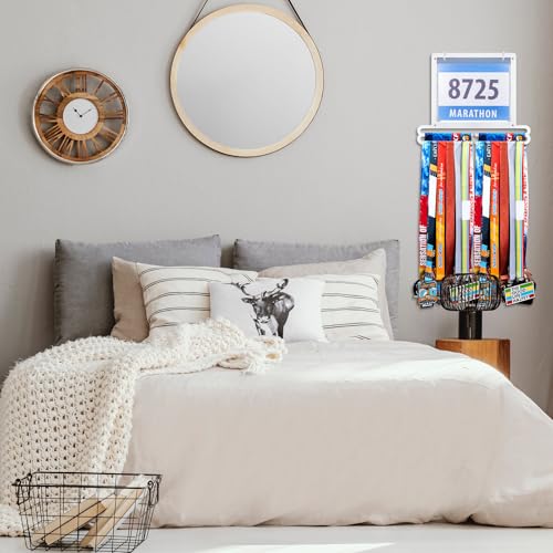 Moxweyeni Race Medal and Bib Display Medal Hanger Running Bib Holder Wall Mounted Hanging Rack Stands Gifts for Runners - color: White, size: 13.78 x 11.22 Inch, style: Classic