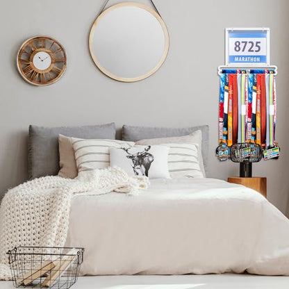 Moxweyeni Race Medal and Bib Display Medal Hanger Running Bib Holder Wall Mounted Hanging Rack Stands Gifts for Runners - color: White, size: 13.78 x 11.22 Inch, style: Classic