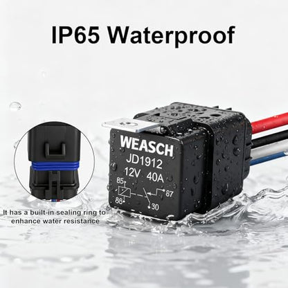Waterproof Relay Kit, 12V 40A, 4 Pin SPST, Heavy Duty 14 AWG Tinned Copper Wires Automotive Relay and Harness Set for Automotive Car Marine Boat - size: 12V 4Pin