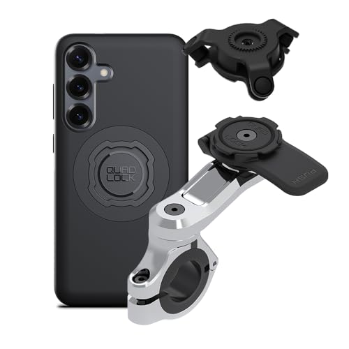 Quad Lock Motorcycle Handlebar Phone Mount PRO Chrome with Vibration Dampener and MAG Phone Case for Galaxy S25+ - size: Galaxy S25+