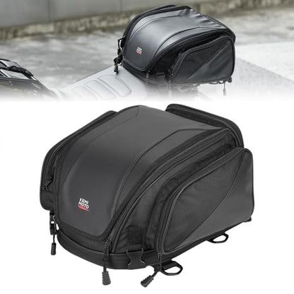 KEMIMOTO Tail Bag 18-22L Expandable Sissy bar Compatible with Can-Am Ryker 900/600/Sport/Rally Edition, 1680D Oxford+PU Leather Waterproof/6 Adjustable Straps,Luggage Seat Travel Rear Rack Bag